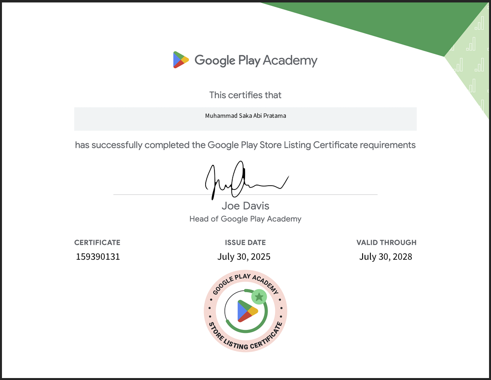 Bukti Google Play Academy - Store Listing Certificate